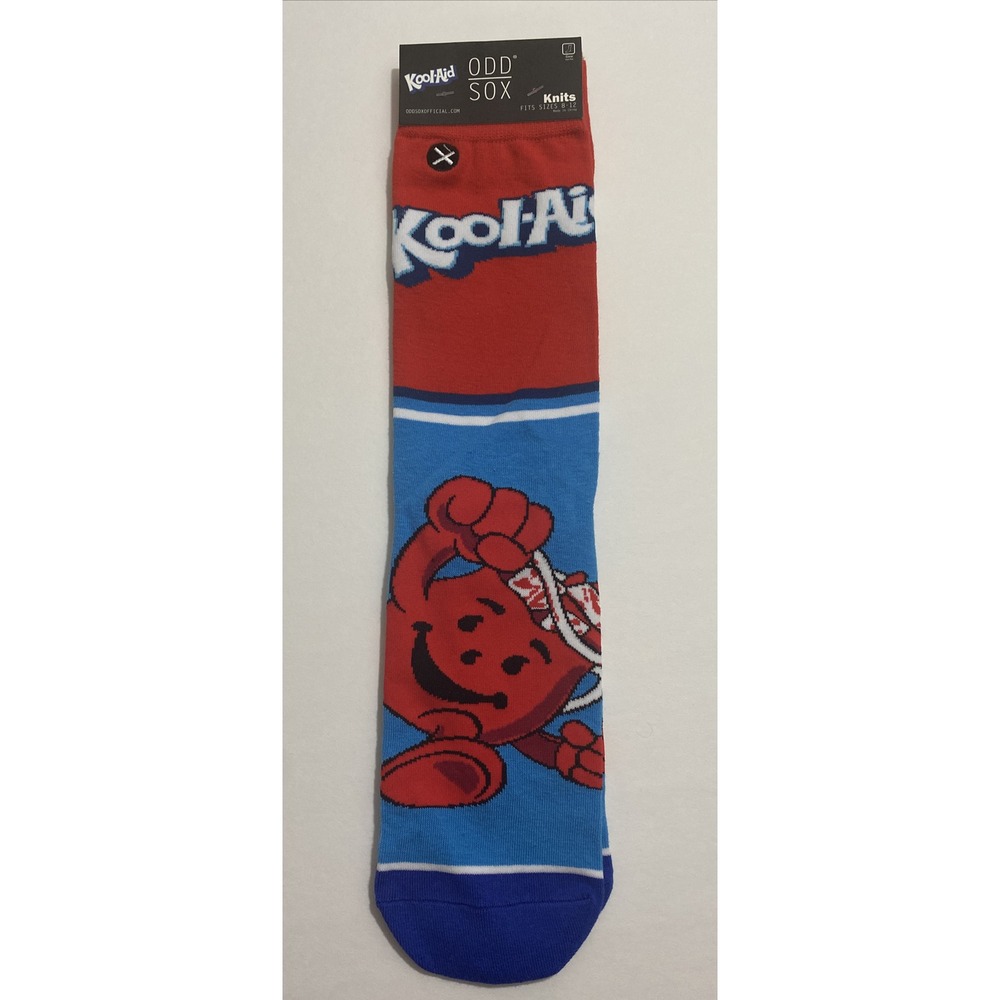 Odd Sox Kool-Aid Half Stripe Crew Socks Mens Red Blue Graphic Knit Size 8-12 NEW